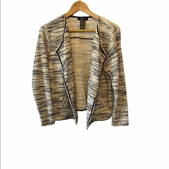 STLE&CO Cream&Black Tweed Lightweight Open Blazer - Picture 1 of 7